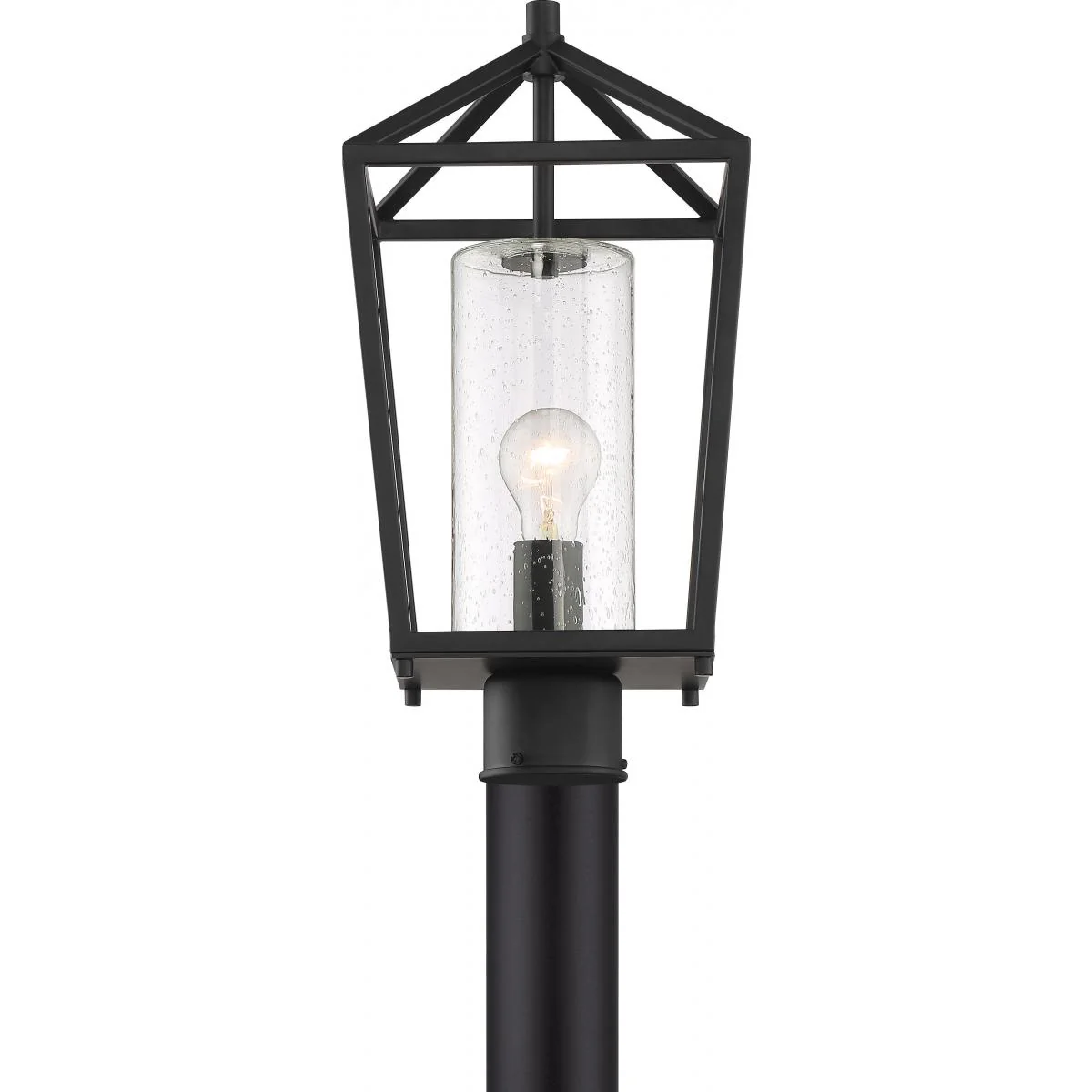 60-6595 HOPEWELL 1 LT POST LANTERN Hopewell- 1 Light Post Lantern - with Clear Seeded Glass - Matte Black Finish - Cheap-Us