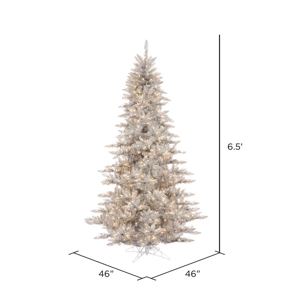 Vickerman 6.5' Silver Tinsel Fir Artificial Christmas Tree Warm White Dura-lit LED Lights - Cheap-Us
