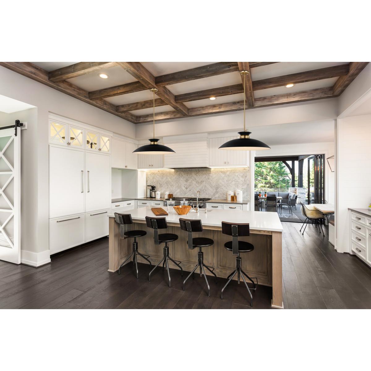 60-7462 PERKINS 1 LT LARGE PENDANT Perkins; 1 Light; Large Pendant; Matte Black with Burnished Brass - Cheap-Us