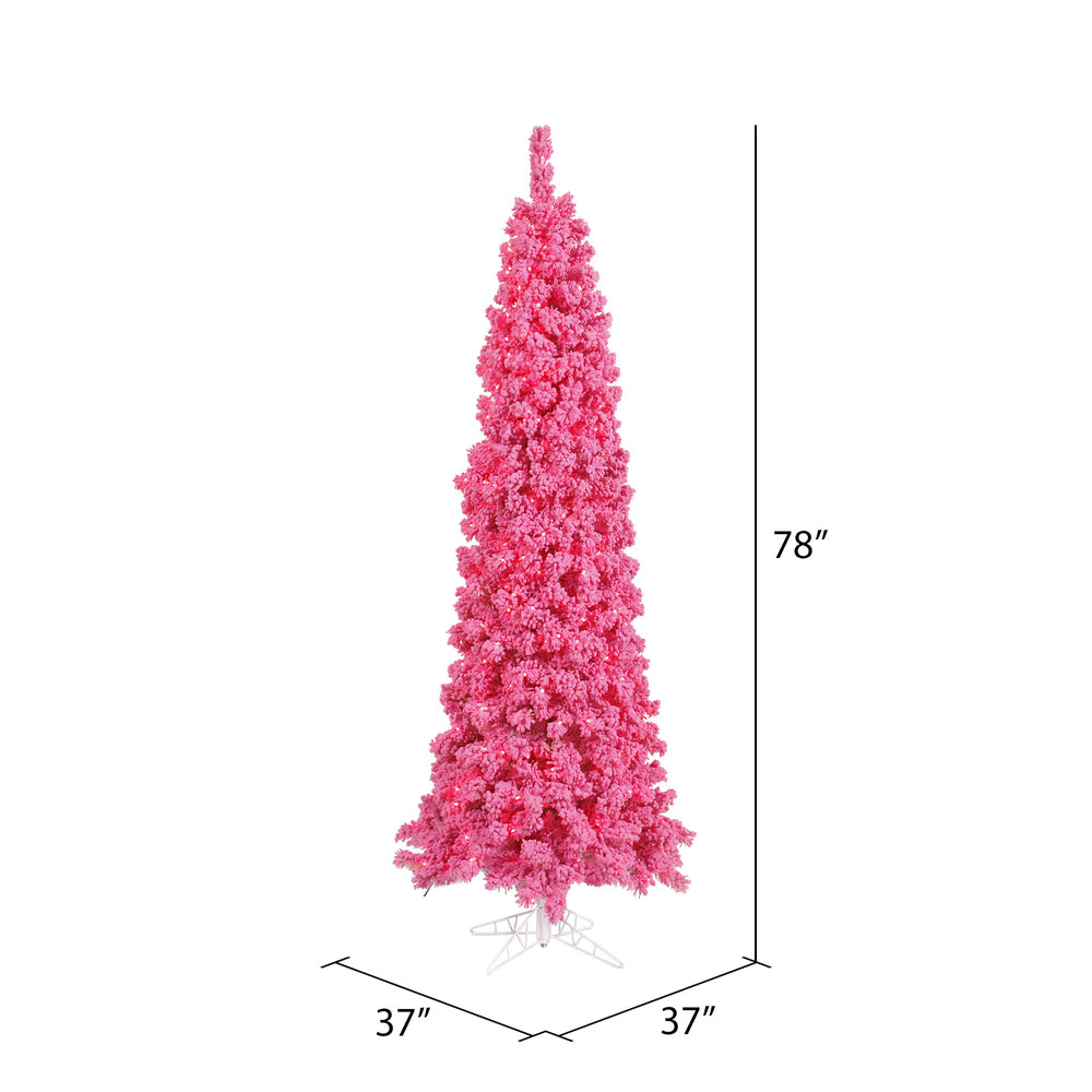 Vickerman 6.5' Flocked Pink Slim Fir Artificial Christmas Tree Pink Dura-lit LED Lights - Cheap-Us