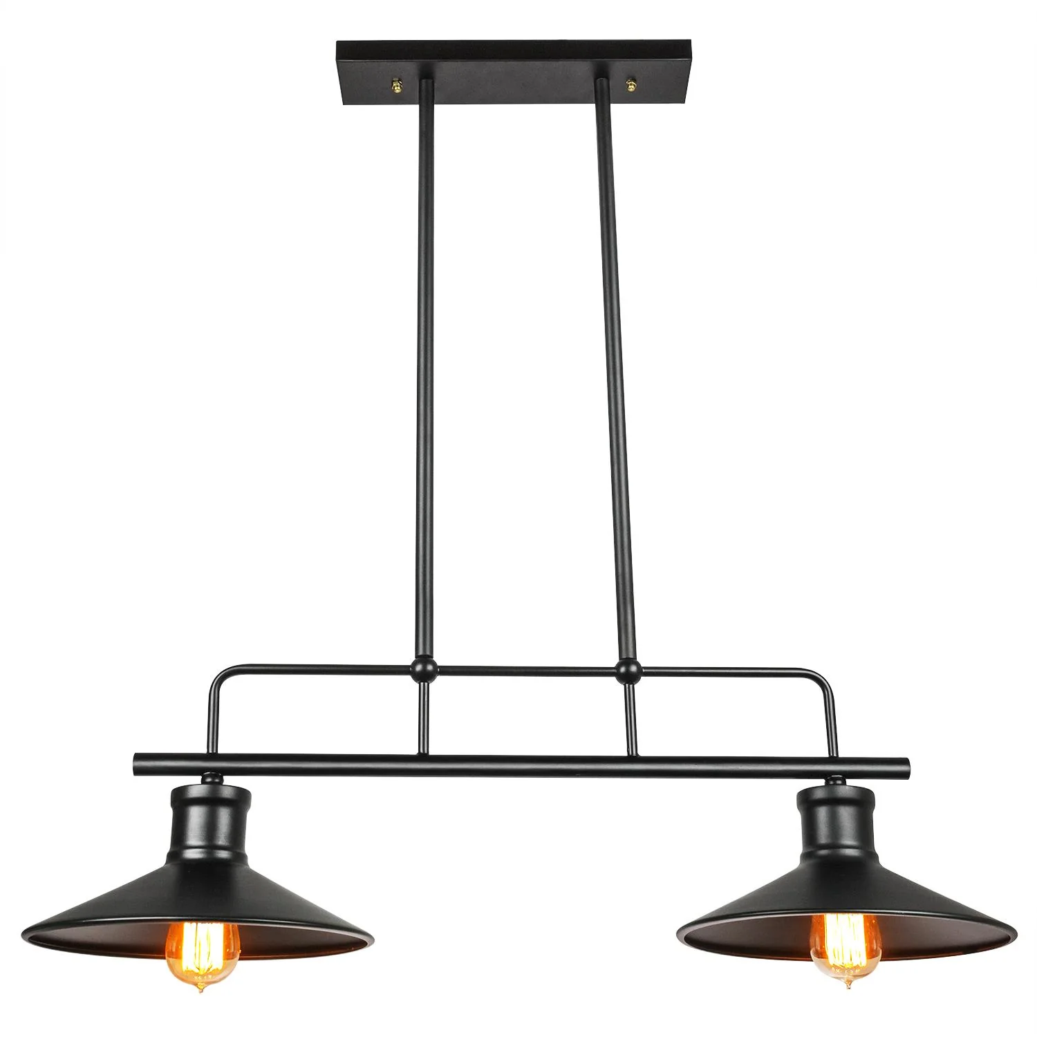 Sunlite Double Shade Pendant Vintage Antique Style Fixture, Matte Black Finish - Cheap-Us