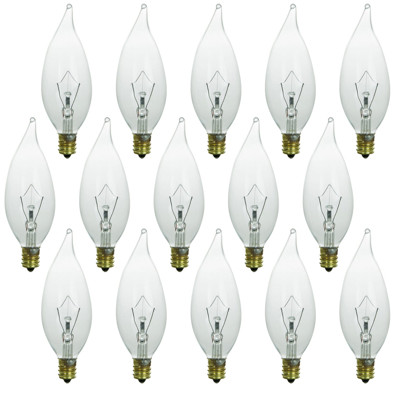 Sunlite 25 Watt Flame Tip Chandelier, Candelabra Base, Clear - Cheap-Us