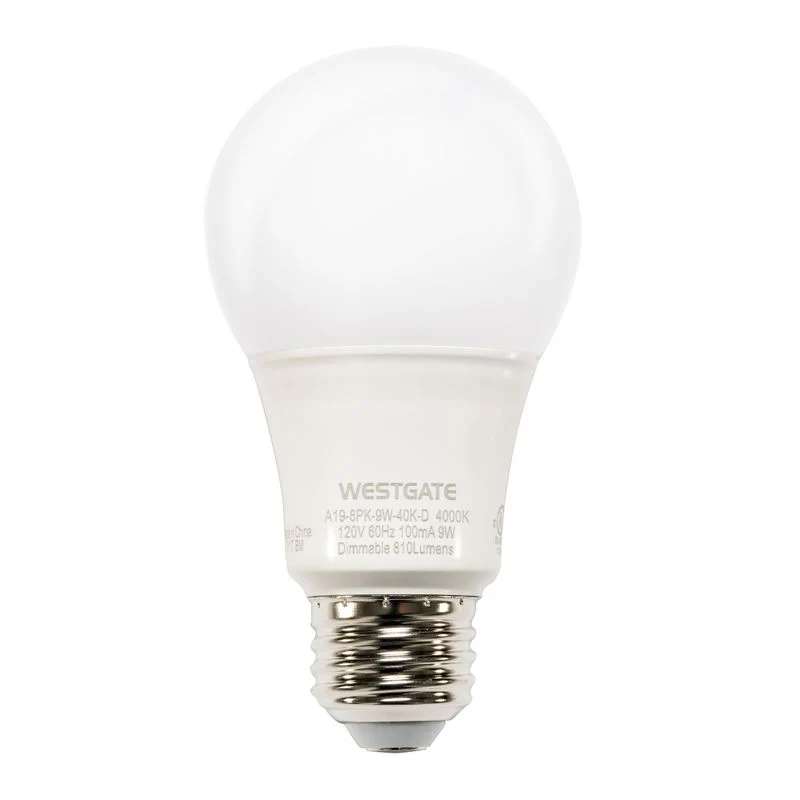 Westgate A19 LED Lamps, 120V, 790 Lumens, 240D, 15K Hrs, 3000K UL (Case Of 40), Residential Lighting, 9W, 700 Lumens, 3000K, White Finish, Dimmable - Cheap-Us