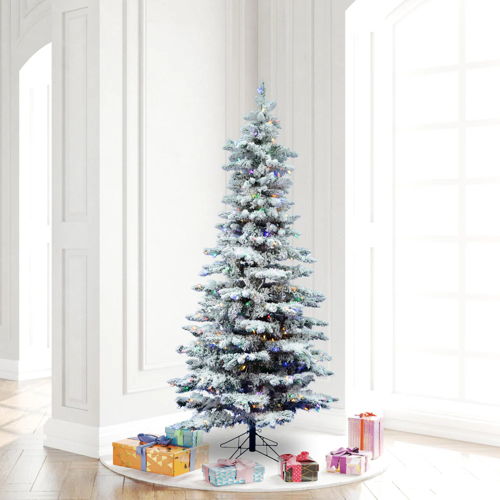 Vickerman 6.5' Flocked Utica Fir Slim Artificial Christmas Tree Multi-Colored LED Lights - Cheap-Us