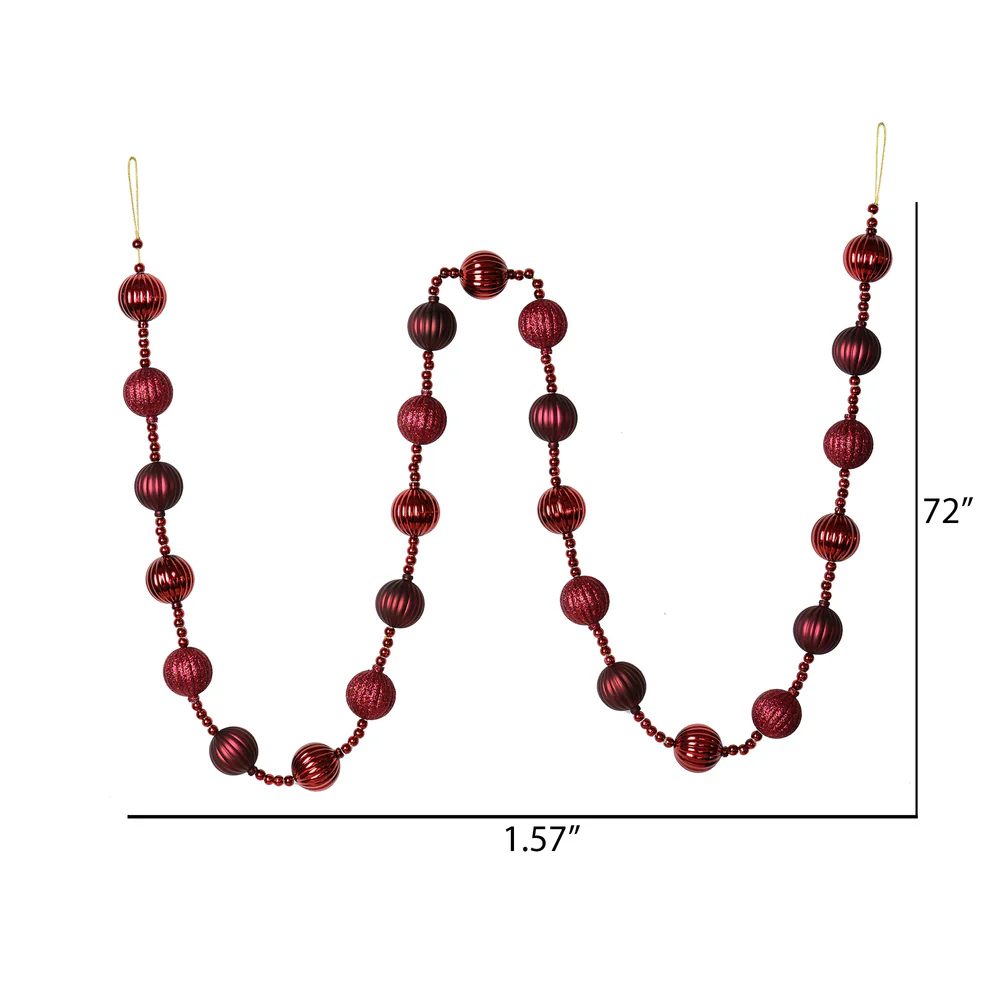 Vickerman 6' Wine Stripe Ball Ornament Christmas Garland - Cheap-Us