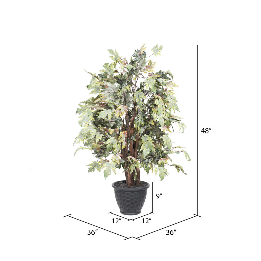 Vickerman 4' Artificial Frosted Maple Extra Full Bush Gray Round Plastic Container. - Cheap-Us