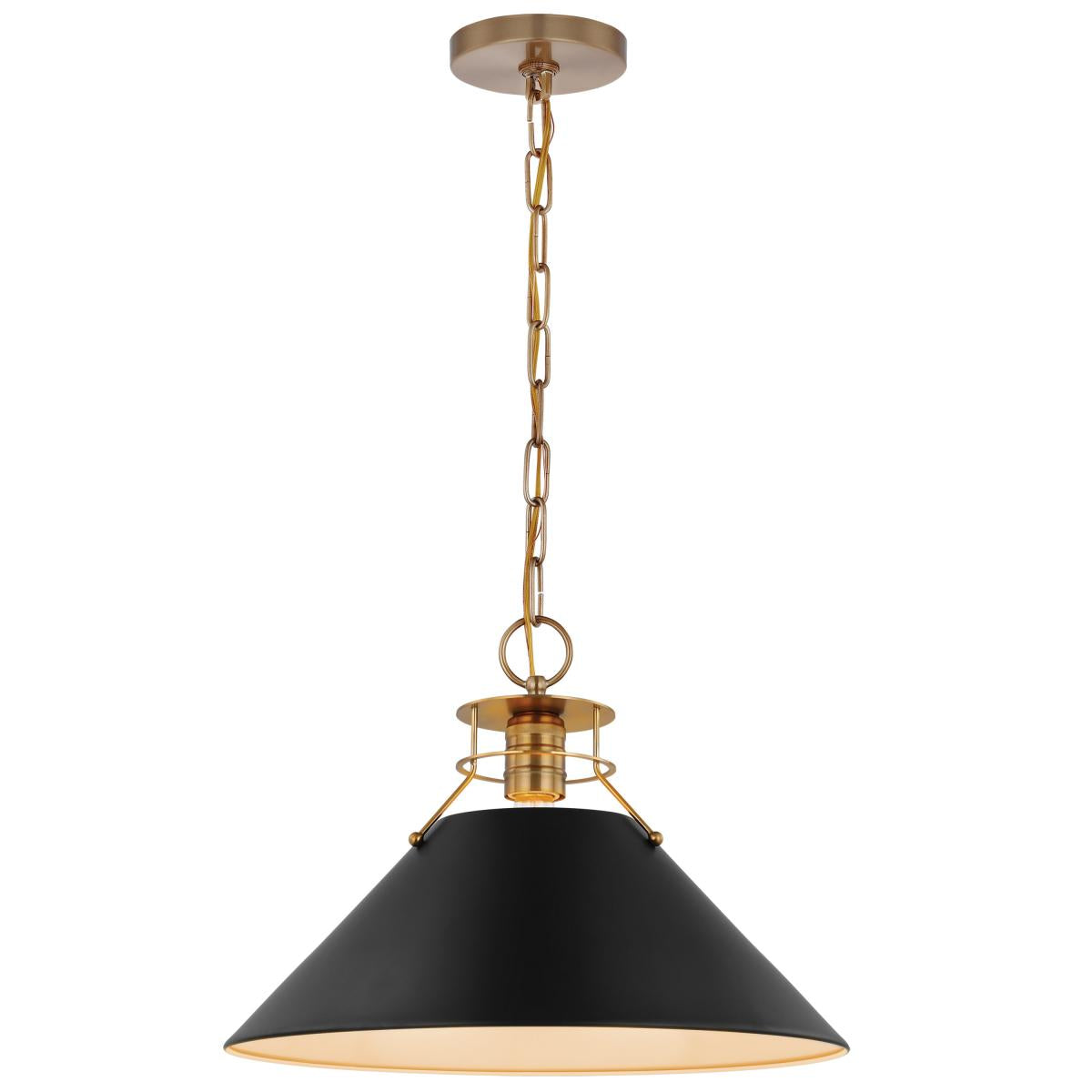 60-7525 OUTPOST 1 LIGHT LARGE PENDANT Outpost; 1 Light; Large Pendant; Matte Black with Burnished Brass - Cheap-Us