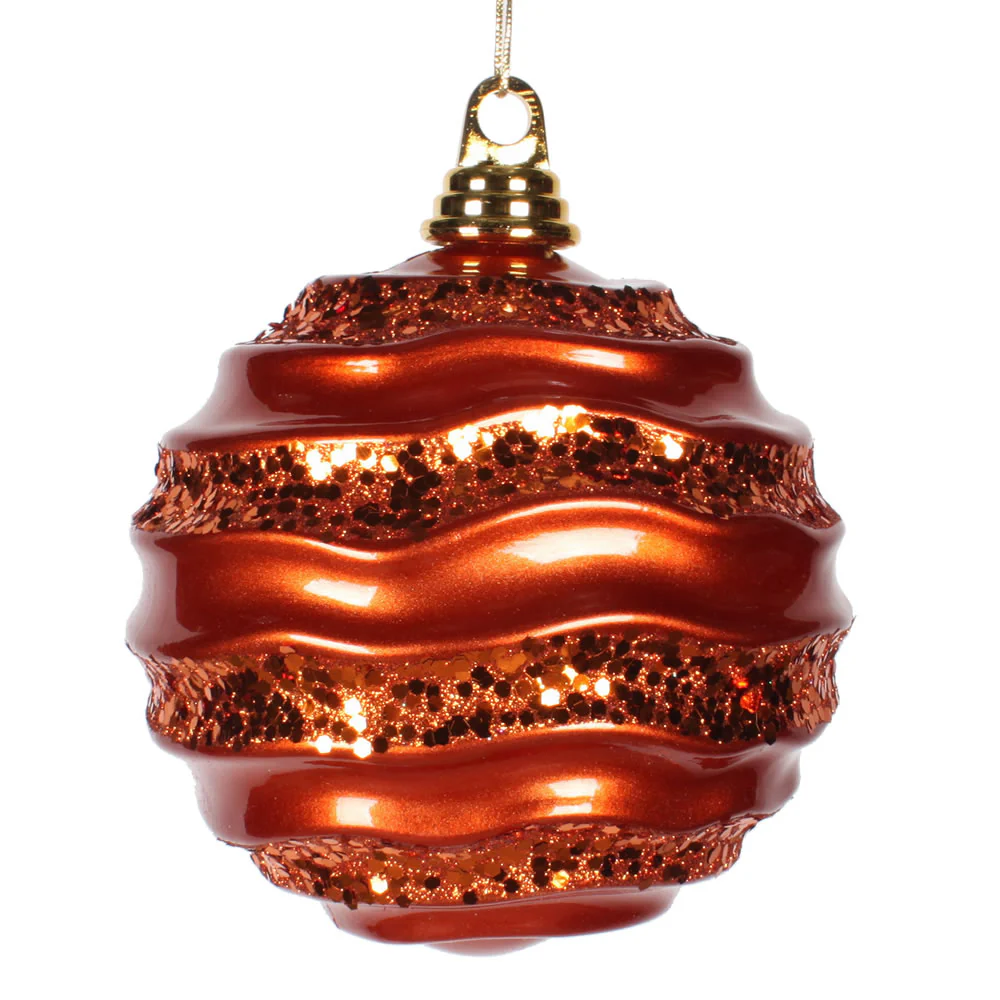 Vickerman 8' Orange Stripe Candy Finish Wave Ball Christmas Ornament with Glitter Accents - Cheap-Us