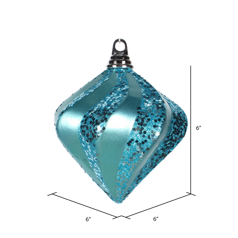 Vickerman 6'' Turquoise Candy/Glitter Swirl Diamond Christmas Ornament - Cheap-Us