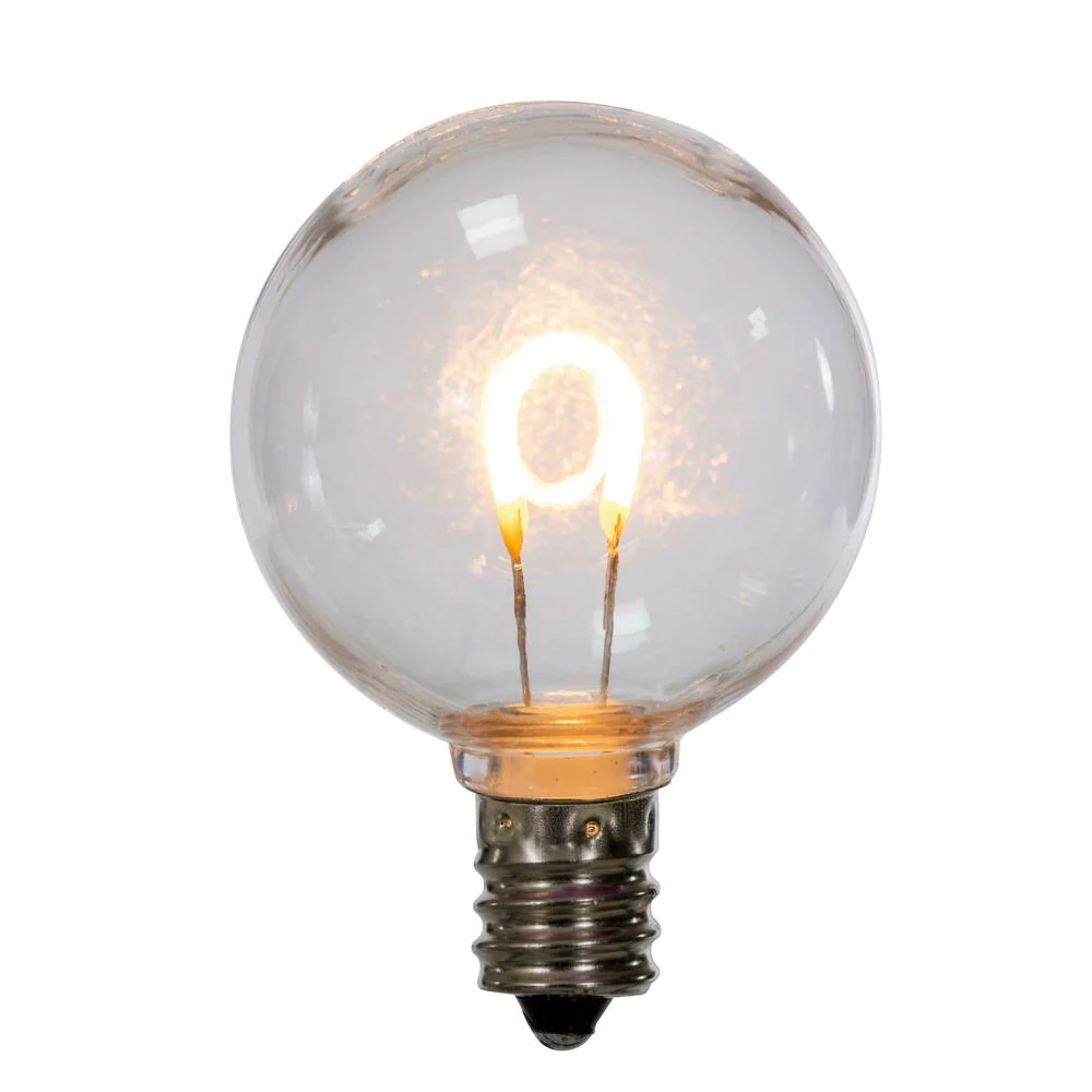 Vickerman G40 Transparent U-Shaped Filament Warm White Bulb, E12 Base, .6 Watts, 25 Pcs Assorted/Bag.  Colors included are Blue, Red, Green, Purple and Amber. - Cheap-Us