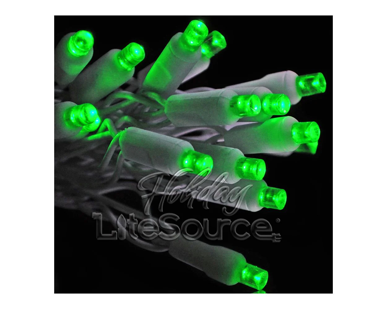 50 Light LED Conical (5MM) Light Set Green Bulbs on White Wire, Approx. 17'4