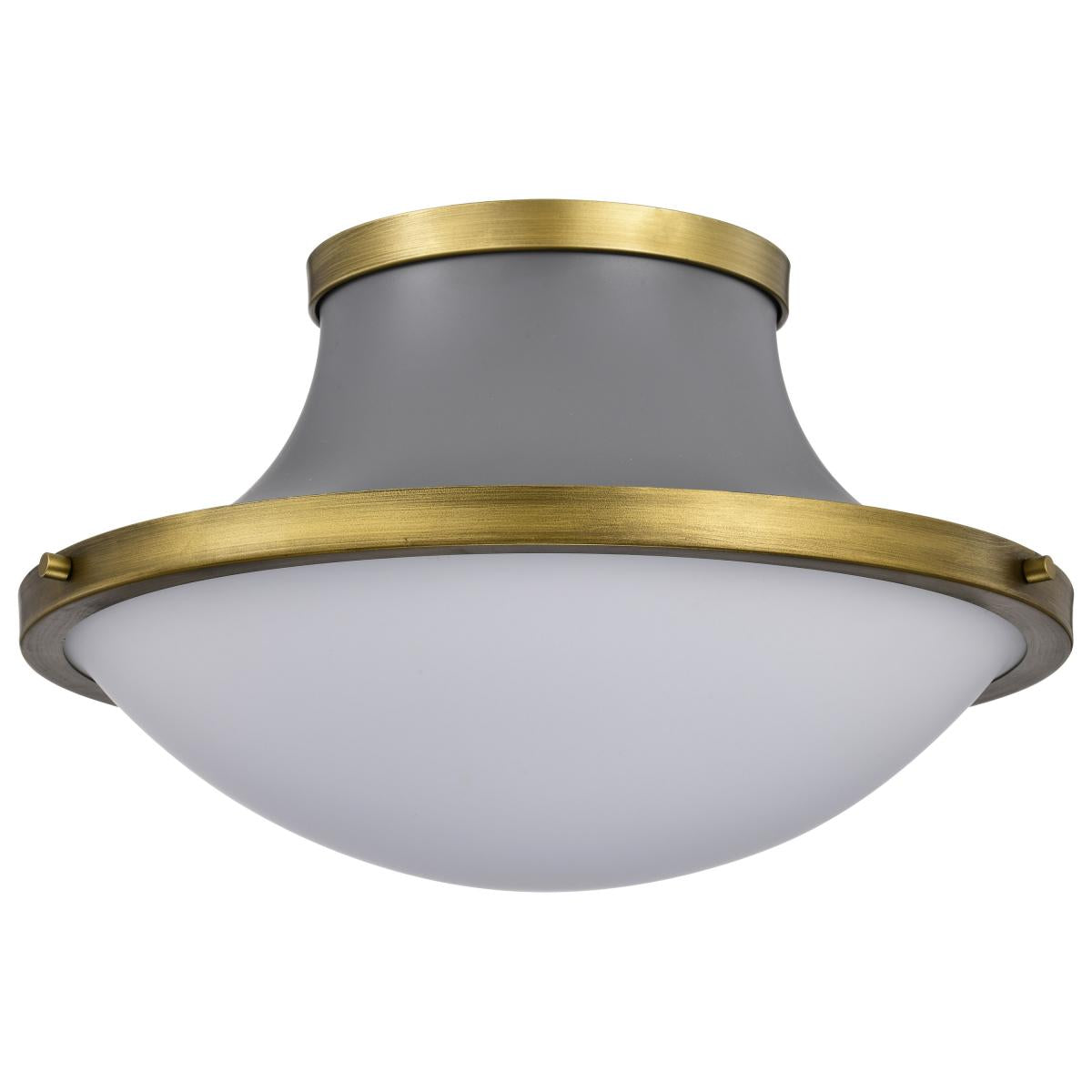 Satco Nuvo Lafayette 1 Flush Mount Fixture, 14/18-Inch, 60W, 120V, Matte Black/Gray With Natural Brass Accents - White Opal Glass Lense - Cheap-Us