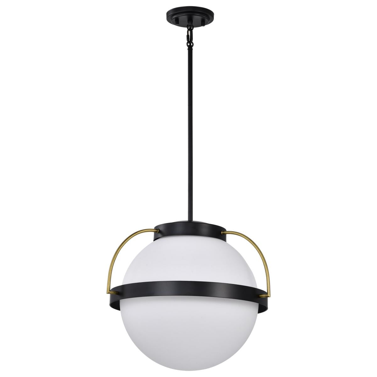 60-7774 LAKESHORE 1 LT MEDIUM PENDANT Lakeshore 1 Light Medium Pendant; Matte Black & Natural Brass Finish; White Opal Glass - Cheap-Us