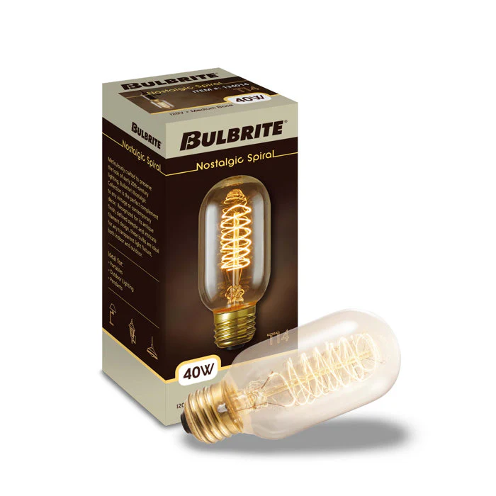 BULBRITE INCANDESCENT T14 MEDIUM SCREW (E26) 40W DIMMABLE NOSTALGIC LIGHT BULB 2200K/AMBER 4PK (134014) - Cheap-Us