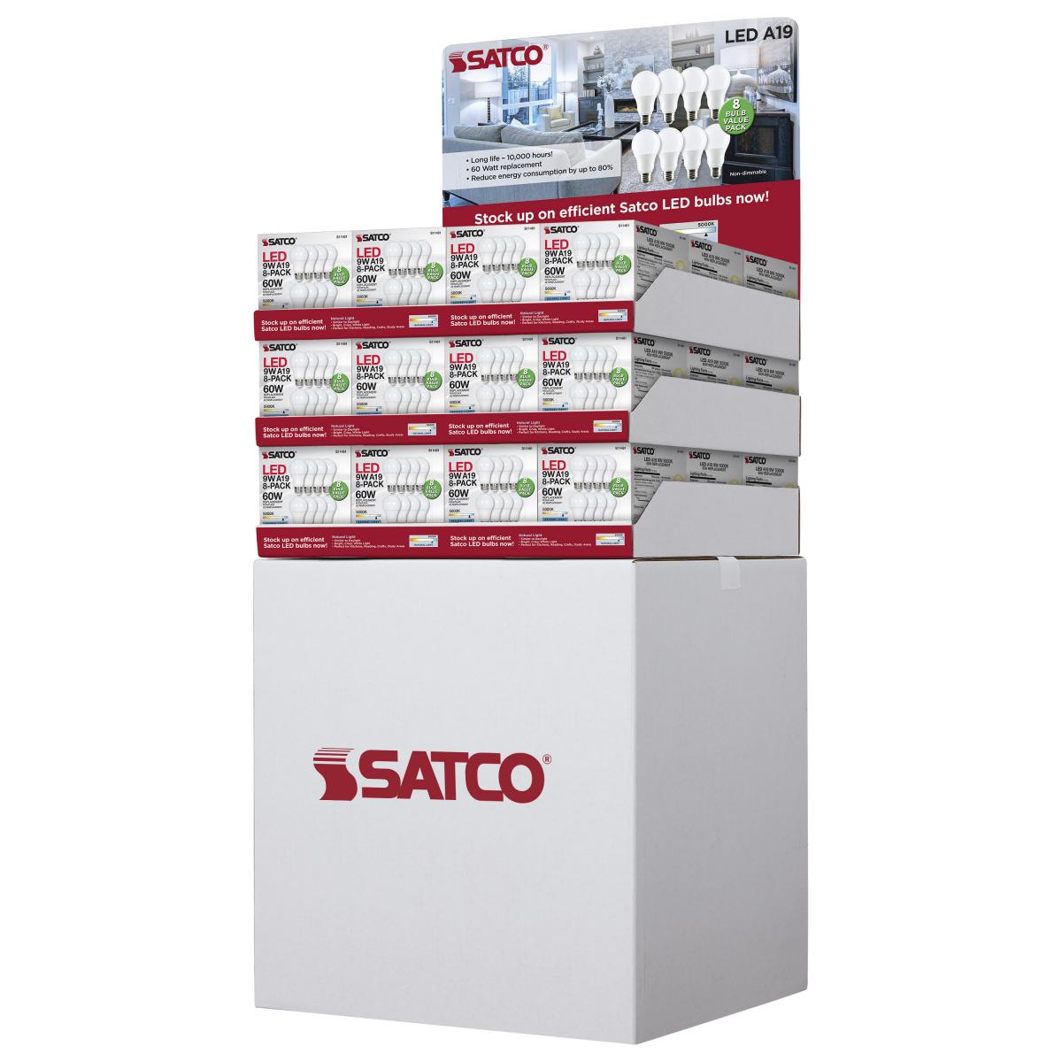 Satco Nuvo 36/48-PCS LED A19 Light Bulb Display Pack, Medium Base, 9-14Watts - 120 Volts - White/Frost Finish - Cheap-Us