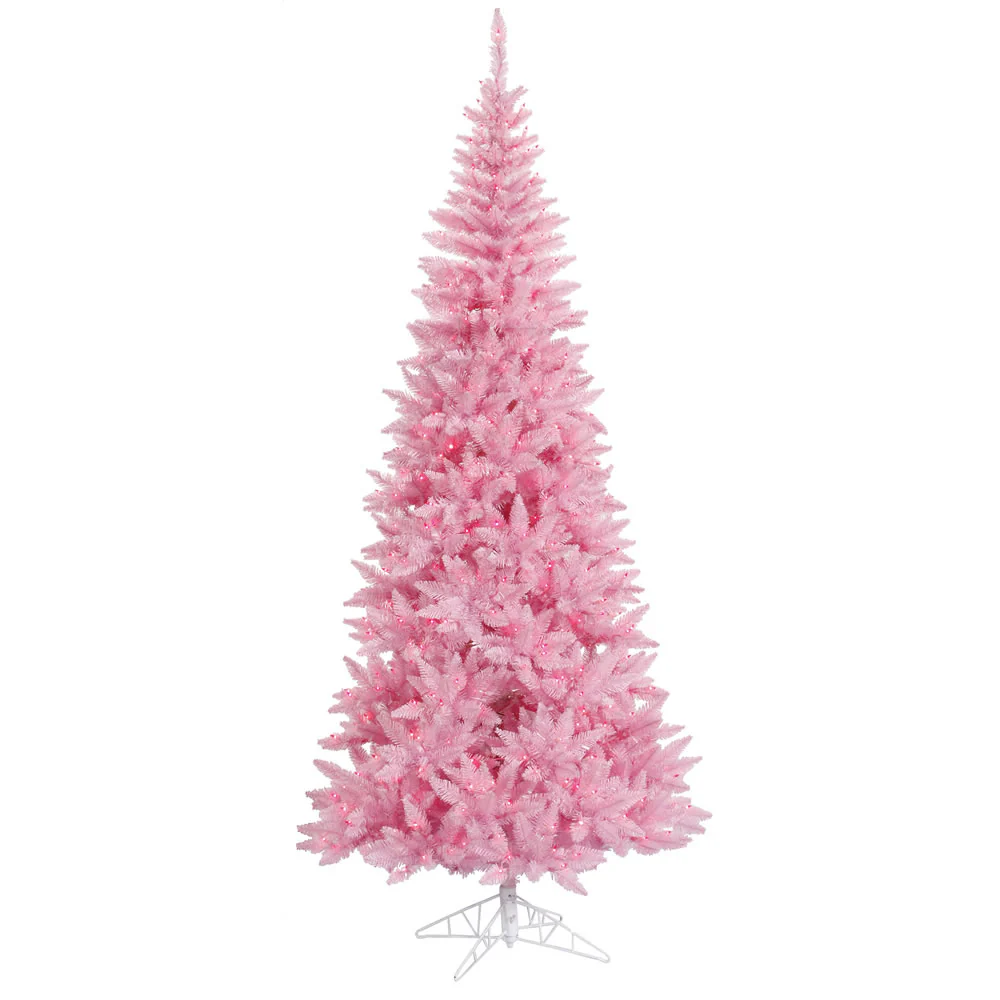 Vickerman 4.5' Pink Fir Slim Artificial Christmas Tree Pink  Dura-lit LED Lights - Cheap-Us