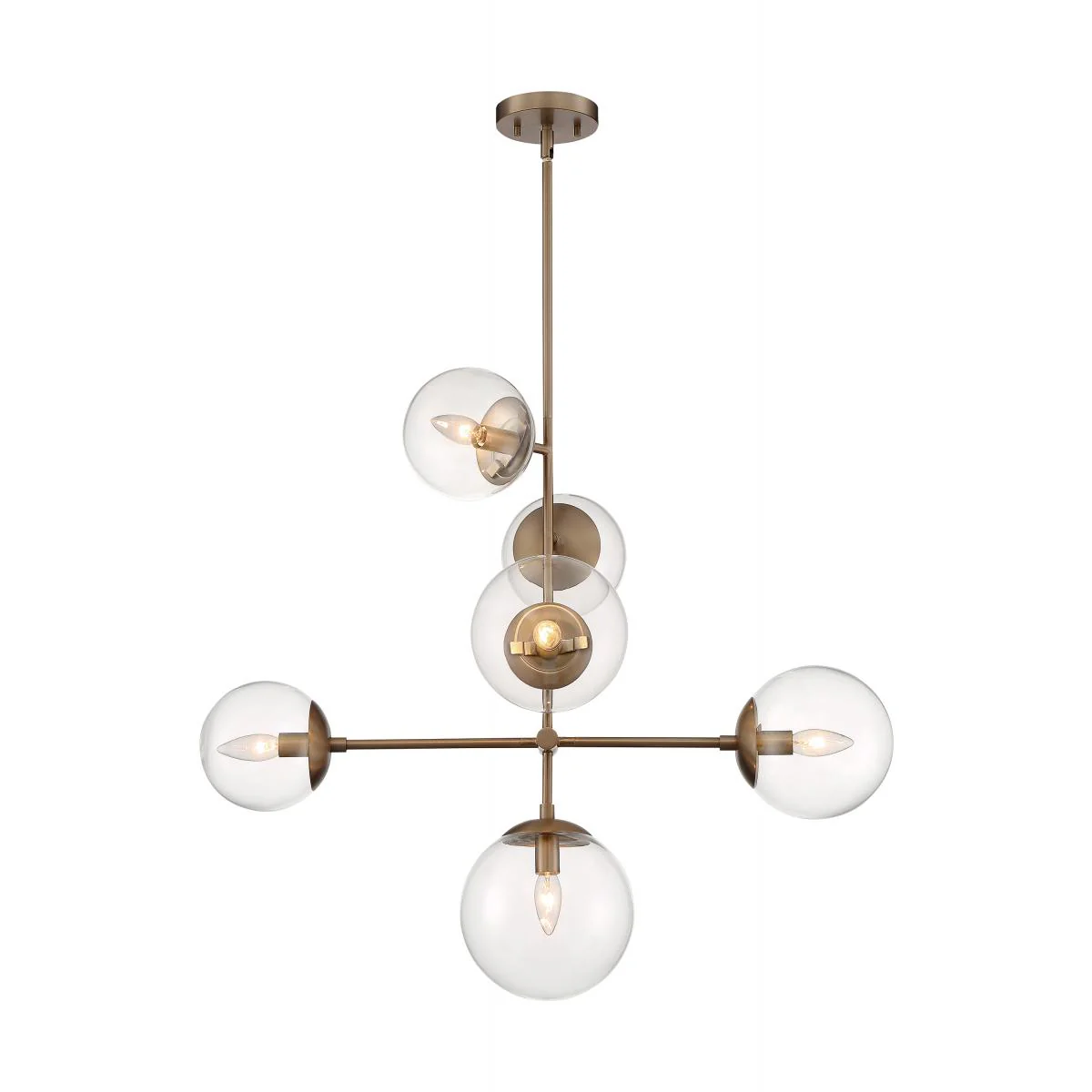 60-7125 SKY 6 LIGHT PENDANT Sky - 6 Light Pendant with Clear Glass - Burnished Brass Finish - Cheap-Us