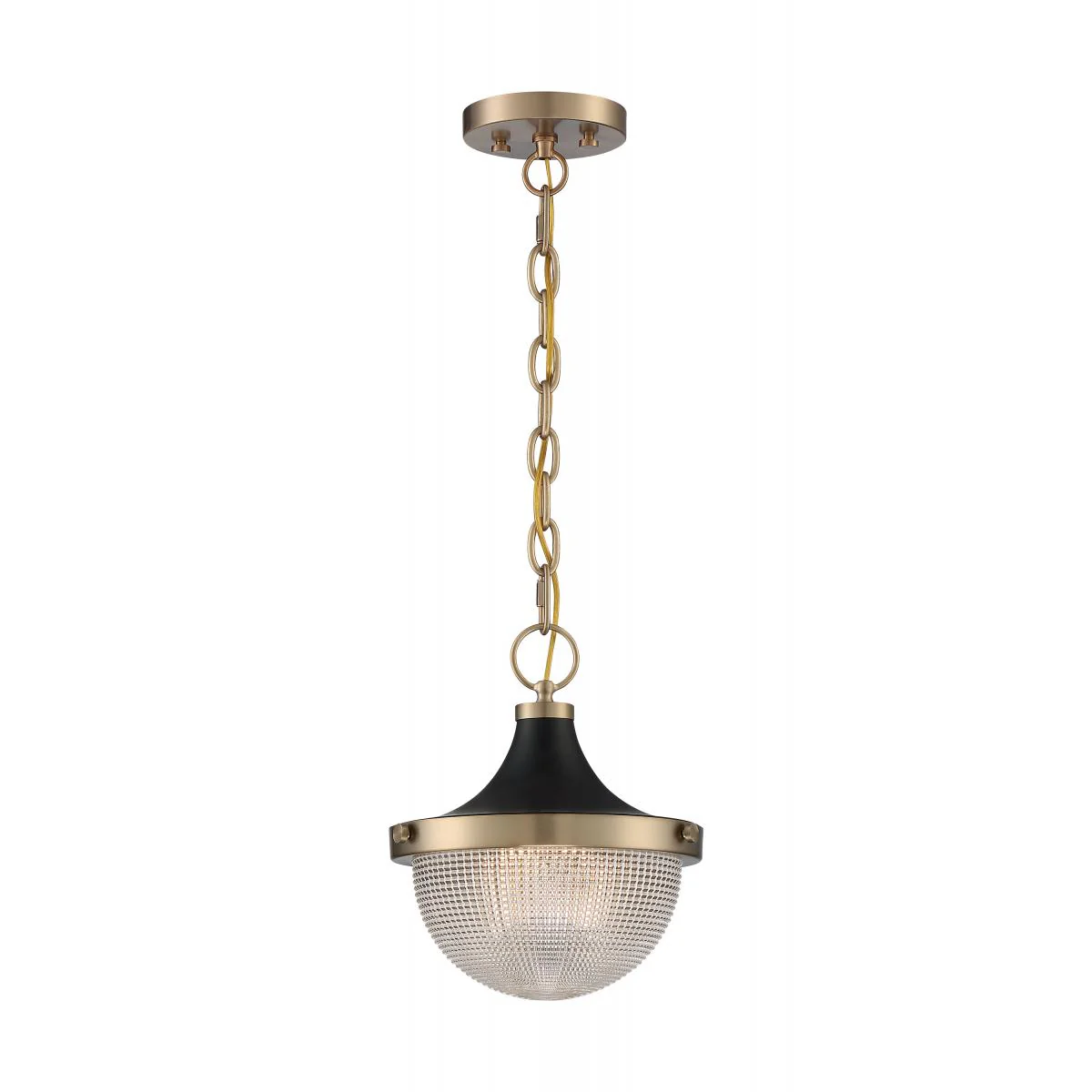 60-7059 FARO 1 LIGHT SMALL PENDANT Faro - 1 Light Pendant with Clear Prismatic Glass - Burnished Brass and Black Accents Finish - Cheap-Us
