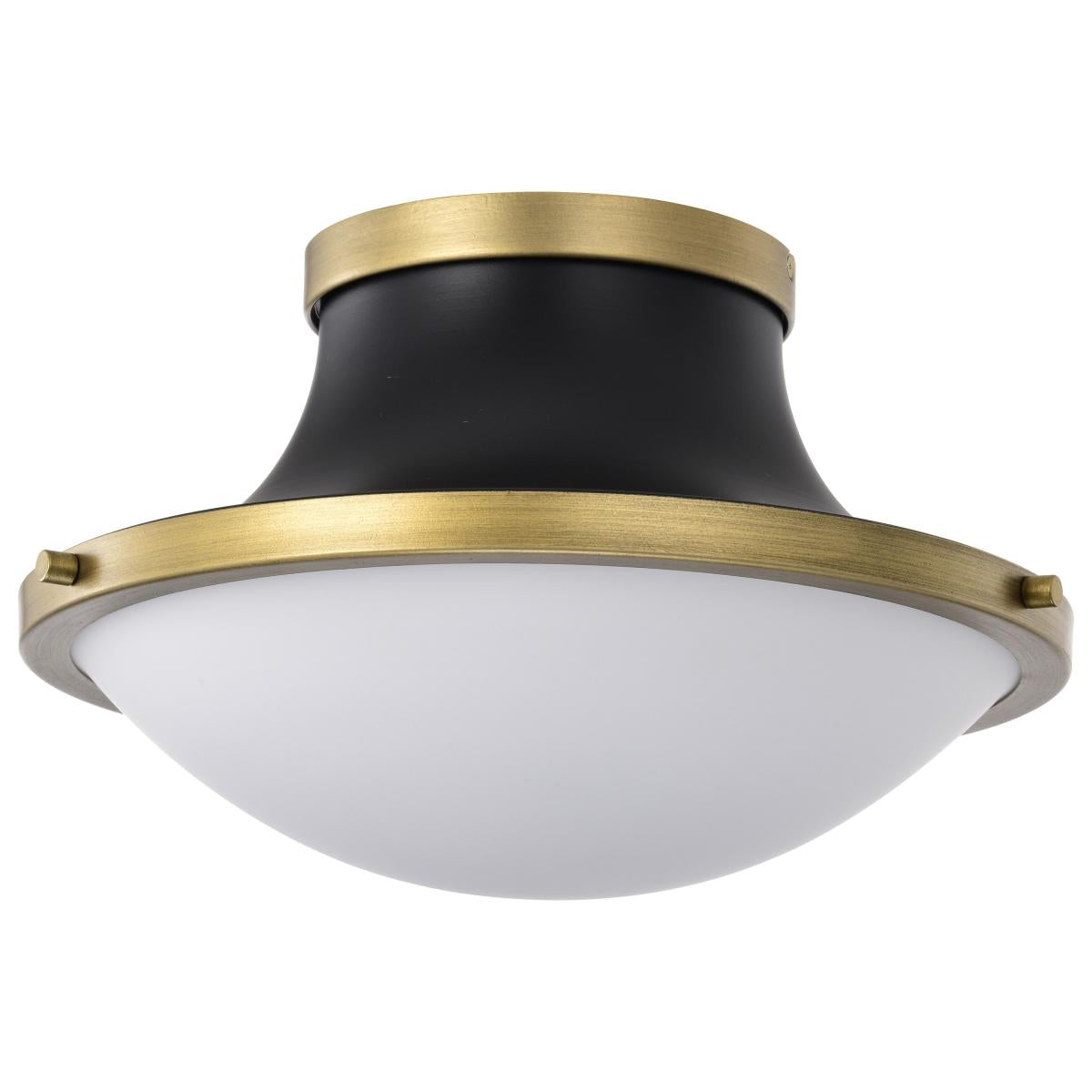 Satco Nuvo Lafayette 1 Flush Mount Fixture, 14/18-Inch, 60W, 120V, Matte Black/Gray With Natural Brass Accents - White Opal Glass Lense - Cheap-Us