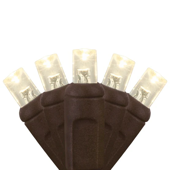 50-LITE RECTIFIED 5MM LED LIGHT SET; WARM WHITE BULBS; BROWN WIRE, Approx. 17'4