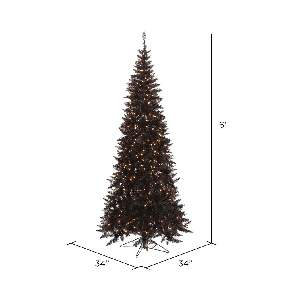 Vickerman 6.5' Black Fir Slim Artificial Christmas Tree Warm White Dura-lit LED Lights - Cheap-Us