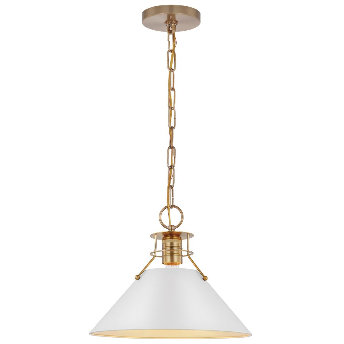 60-7524 OUTPOST 1 LIGHT MEDIUM PENDANT Outpost; 1 Light; Medium Pendant; Matte White with Burnished Brass - Cheap-Us