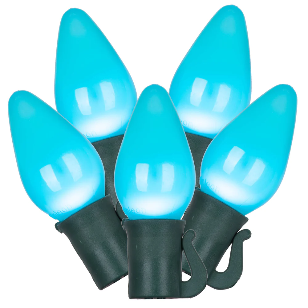 Vickerman 25 Teal Ceramic C7 LED Light on Green Wire 16' Christmas Single Mold Light Strand - Cheap-Us