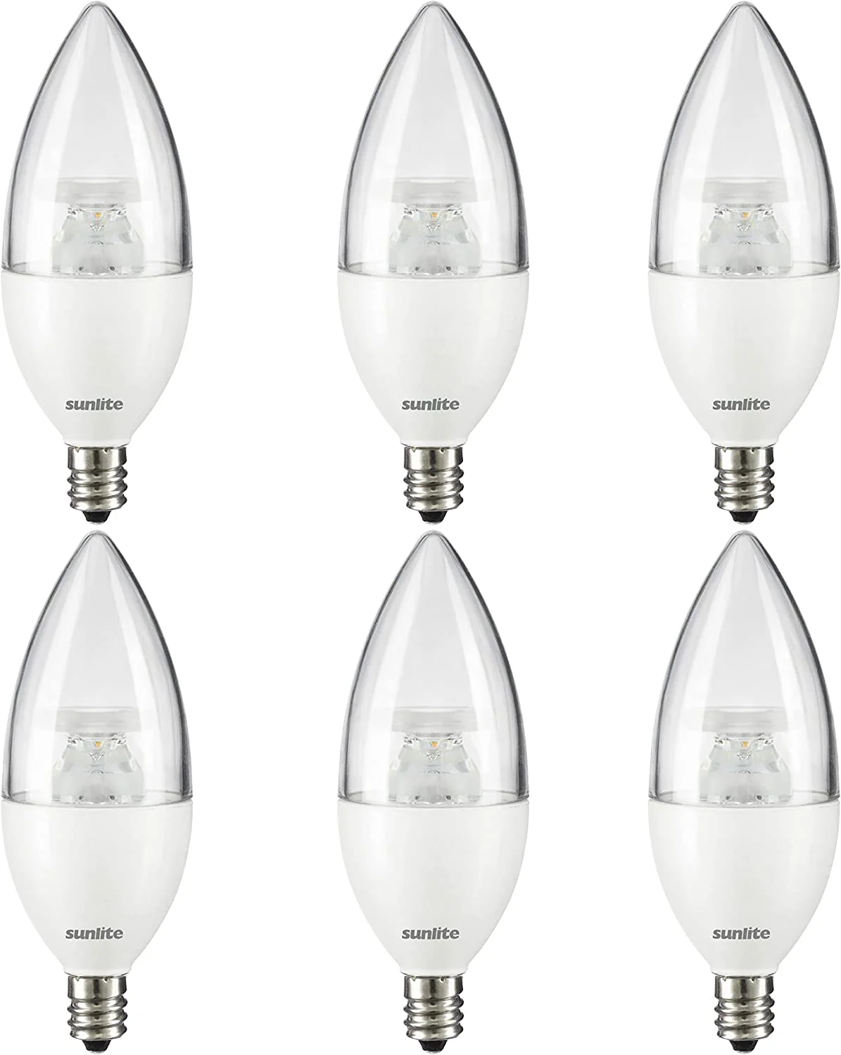 LED B11 Clear Torpedo Tip Chandelier Light Bulb, 7 Watts (60W Equivalent) 500 Lumens, Candelabra E12 Base, Dimmable Energy Star and ETL Certified, 5000K Daylight, 6 Count - Cheap-Us