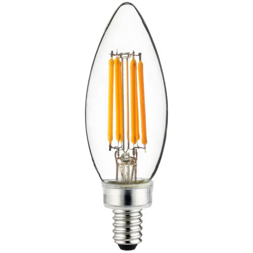 Sunlite 80661 LED Filament B11 Torpedo Tip Chandelier Light Bulb, 5 Watts (60 W Equivalent), 600 Lumens, Candelabra E12 Base,  Dimmable, UL Listed, 2700K Warm White, Pack of 6 - Cheap-Us