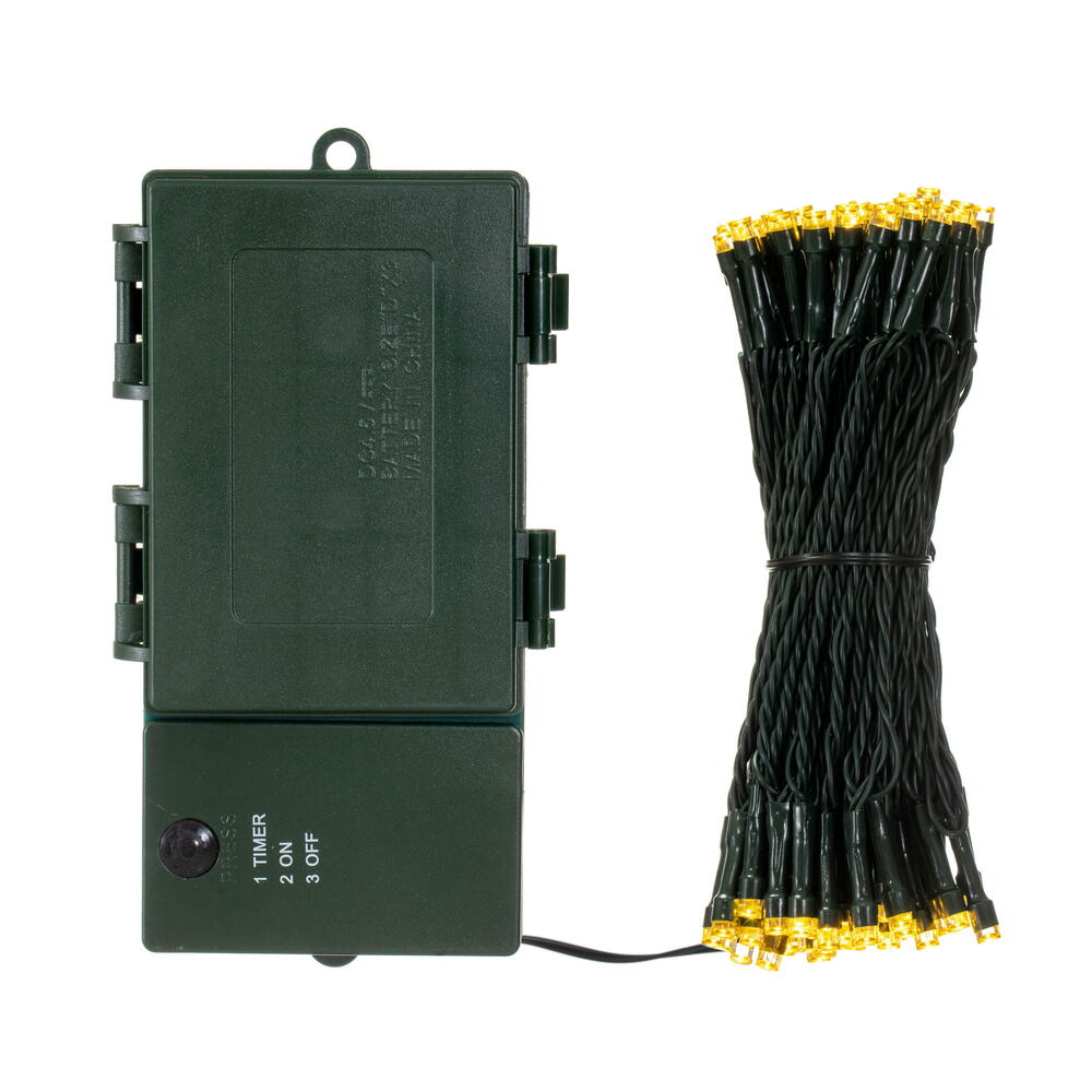 Vickerman 100 LED Warm White Battery Operated Light Set, Green Wire with 5