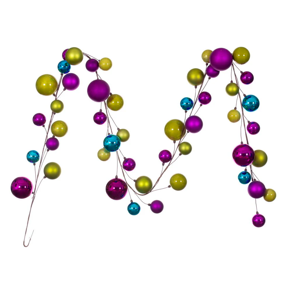 Vickerman 10' Fuchsia Lime And Turquoise Assorted Finish Branch Ball Ornament Garland. - Cheap-Us