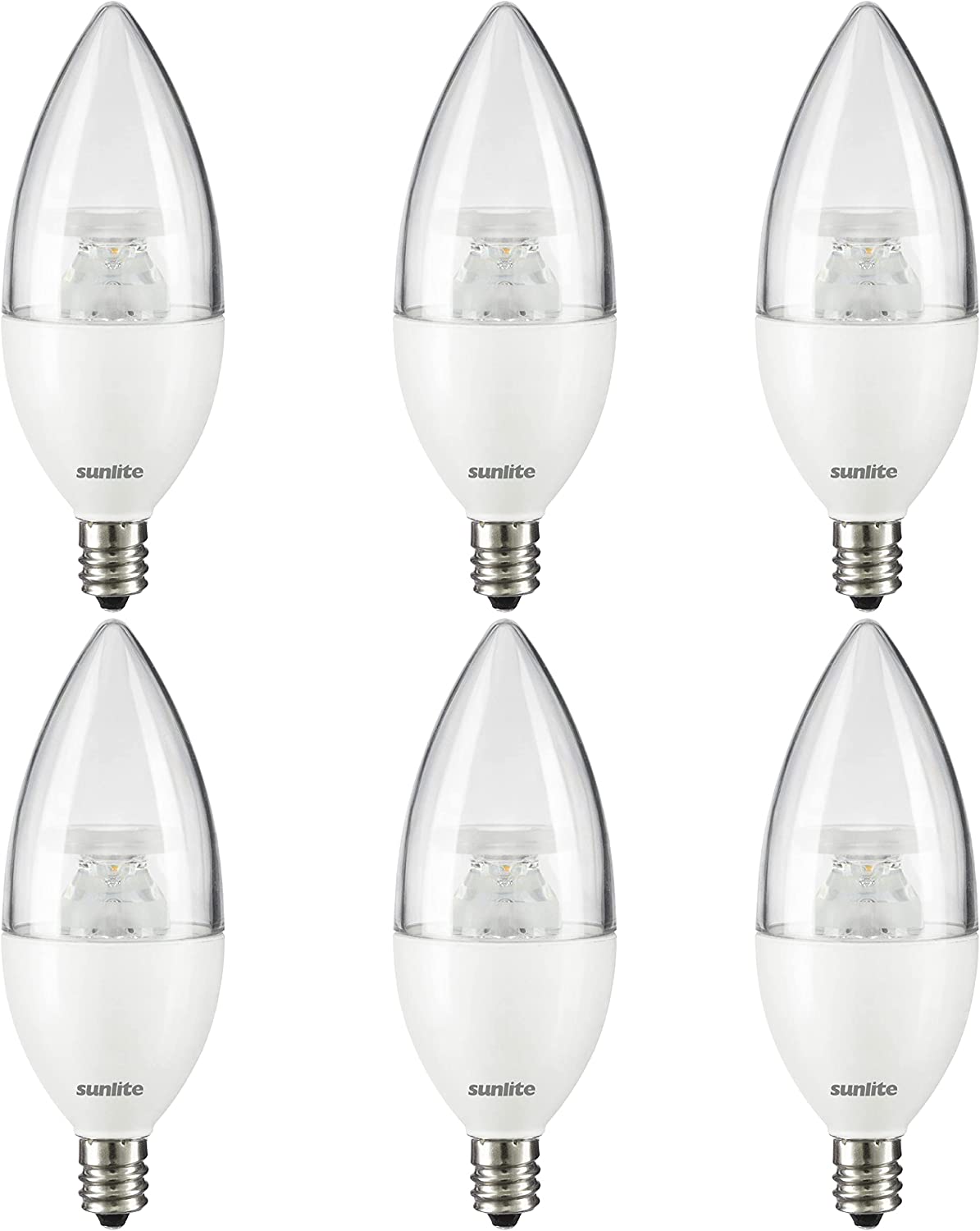 Sunlite 80777 LED B11 Clear Torpedo Tip Chandelier Light Bulb, 4.5 Watts (40W Equivalent) 300 Lumens, Candelabra E12 Base, Dimmable Energy Star and ETL Certified, 5000K Daylight, 6 Count - Cheap-Us