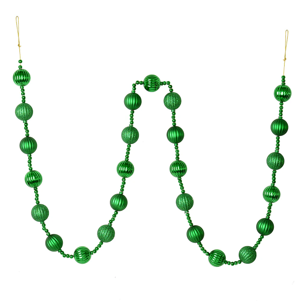 Vickerman 6' Green Stripe Ball Ornament Christmas Garland - Cheap-Us