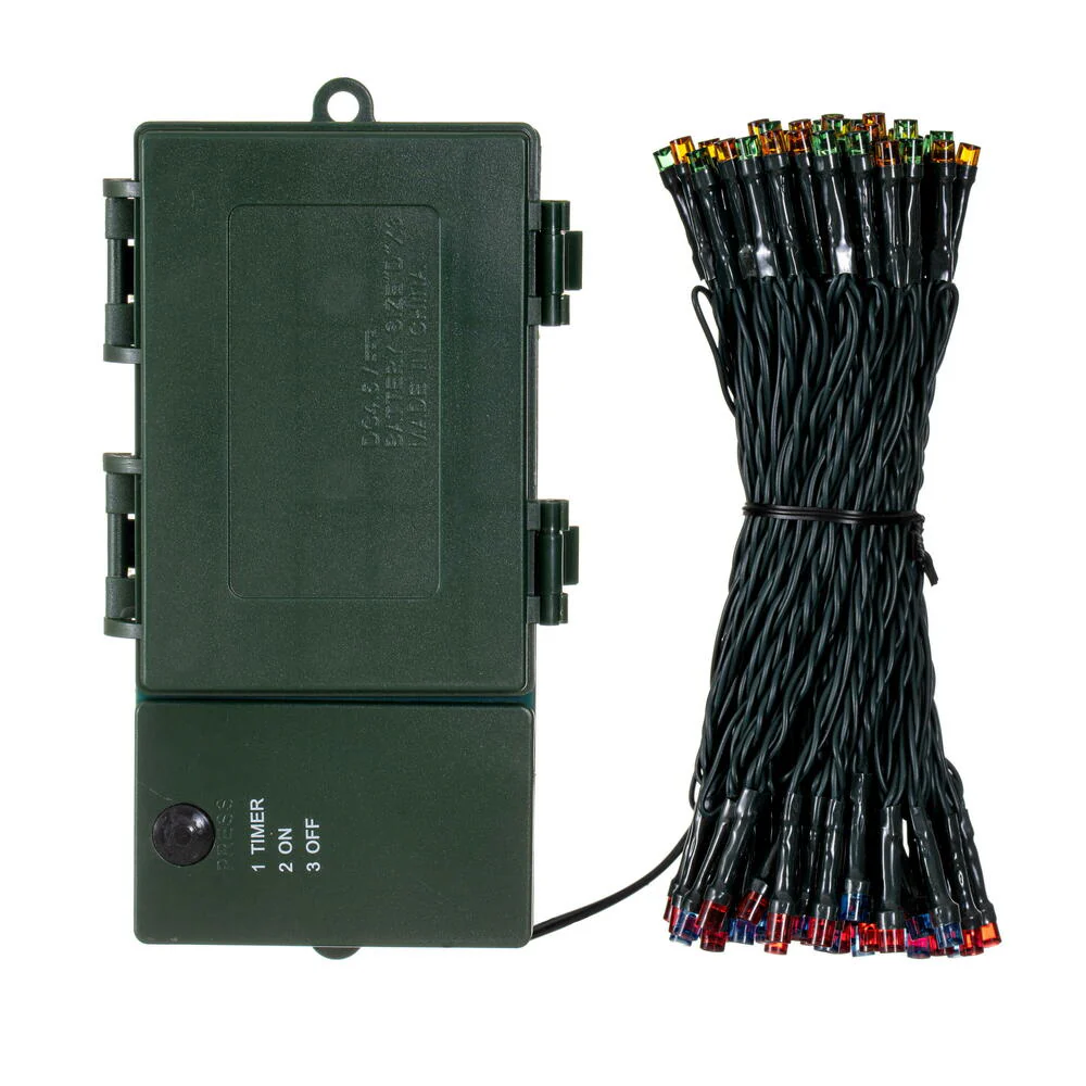 Vickerman 100 LED Multi-Colored Battery Operated Light Set, Green Wire with 5