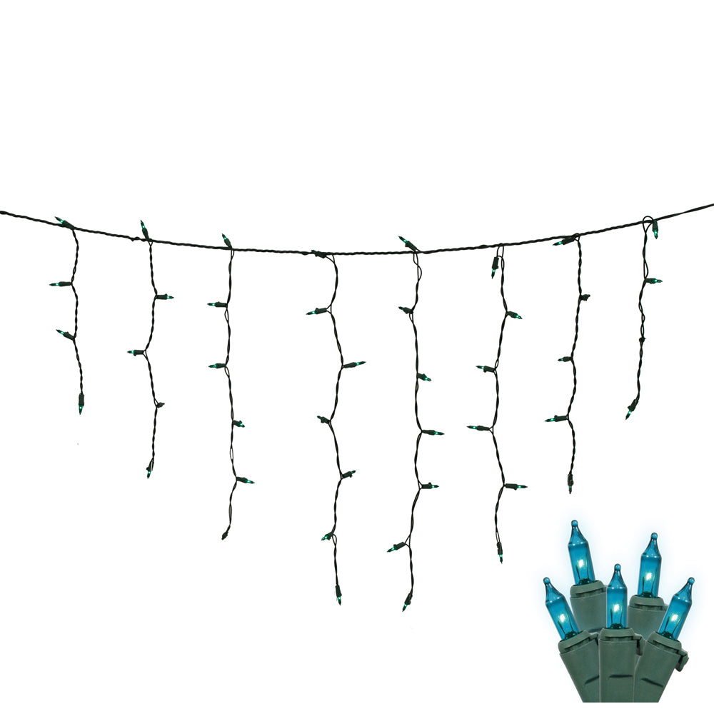 Vickerman 100 Teal Mini Light Icicle Light on Green Wire 9' Christmas Light Strand - Cheap-Us