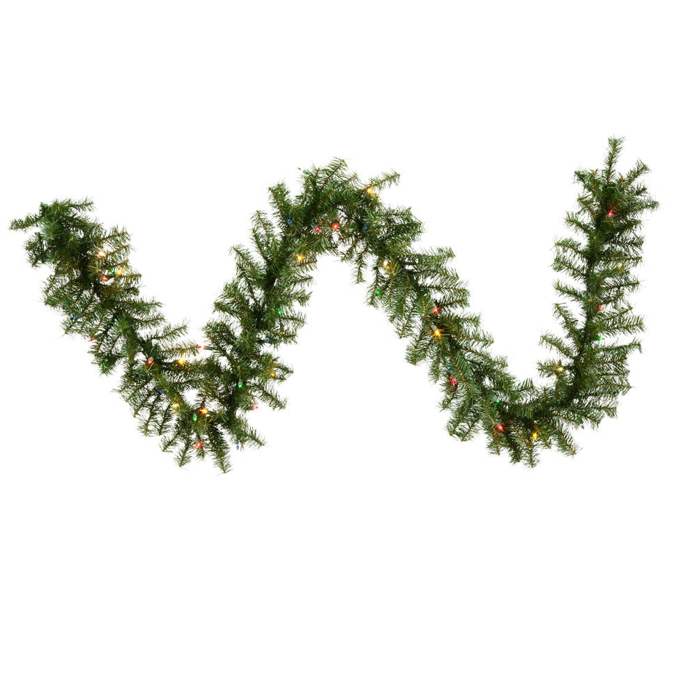Vickerman 9' Canadian Pine Artificial Christmas Garland Multi-Colored Incandescent Mini Lights - Cheap-Us