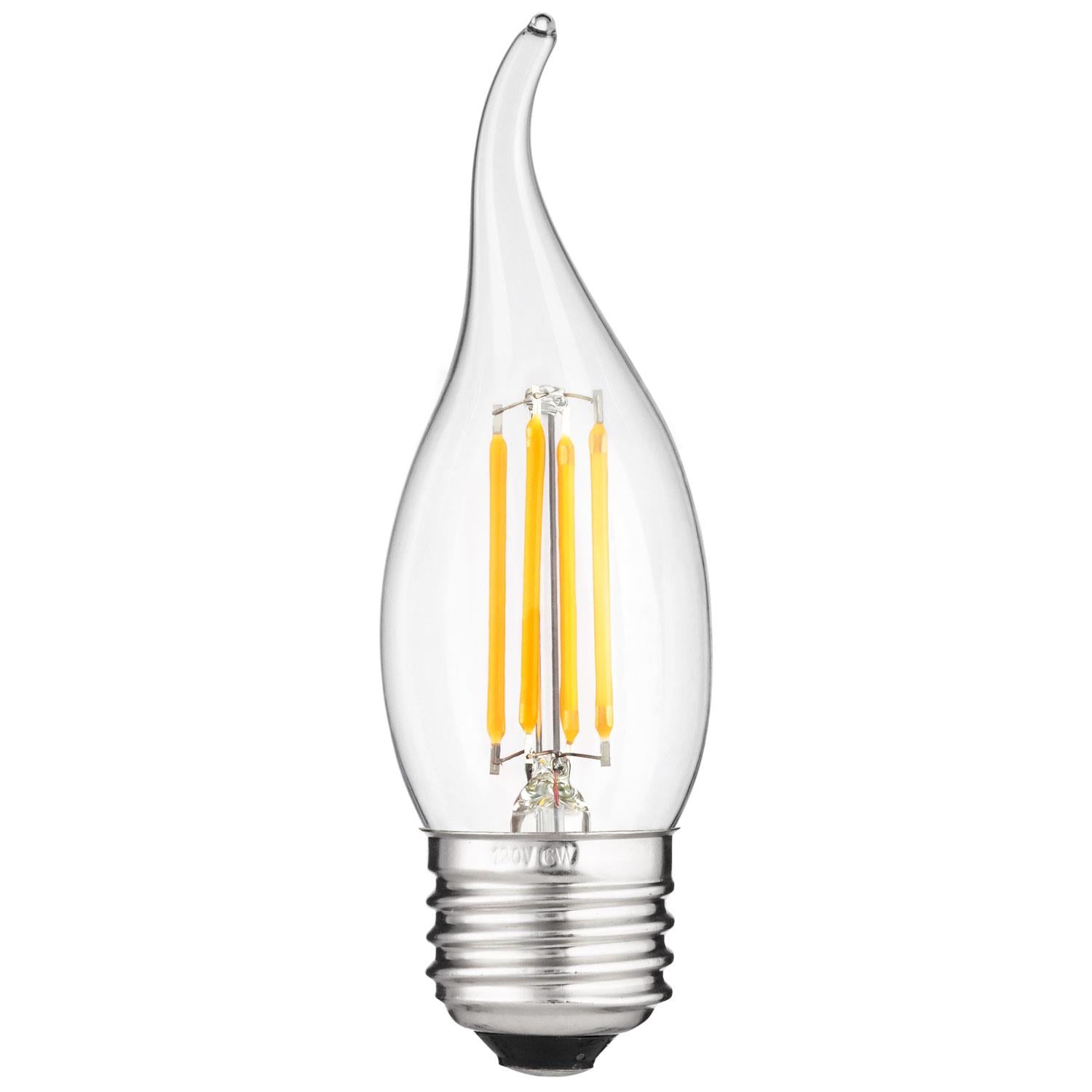 Sunlite 80421 LED Filament CA11 Flame Tip Chandelier 4-Watt (40 Watt Equivalent) Clear Dimmable Light Bulb, 2700K - Warm White - Cheap-Us