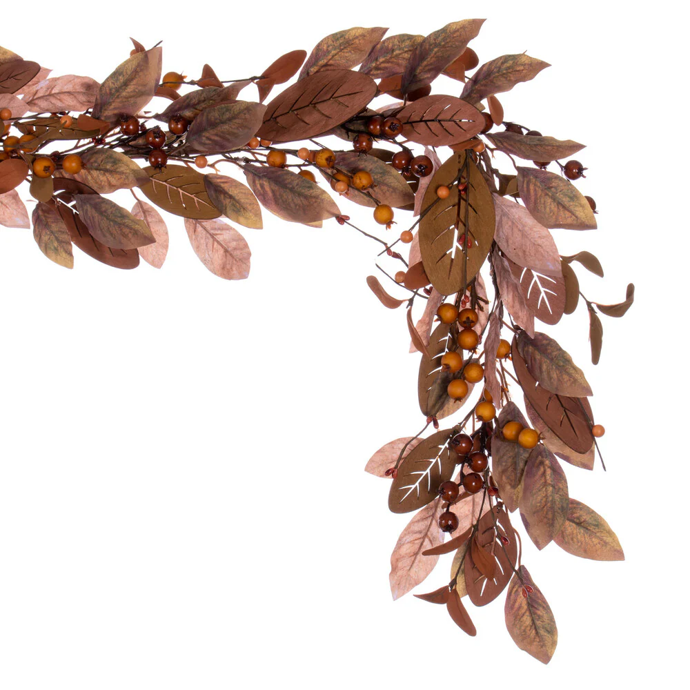 Vickerman 5' Artificial Light Brown Fall Berry and Wood Leaf Garland - Cheap-Us