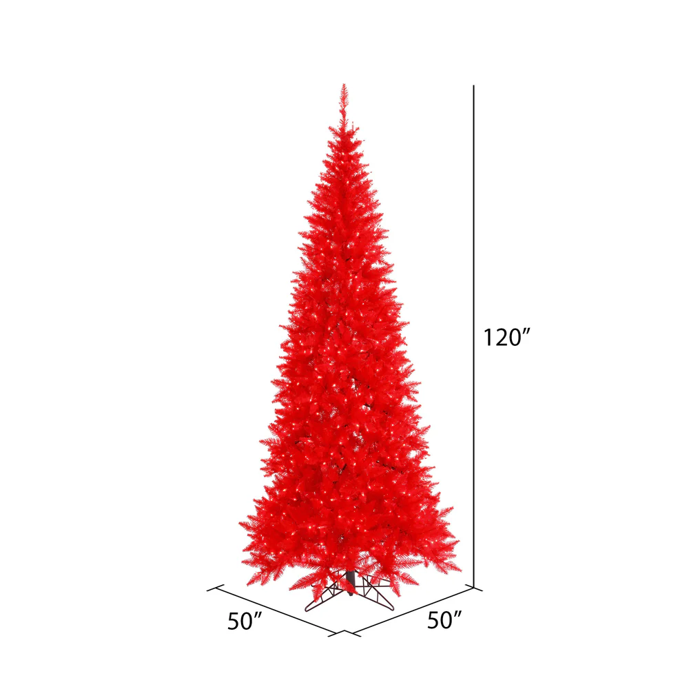 Vickerman 10' Red Fir Slim Artificial Christmas Tree Red Dura-lit LED Lights - Cheap-Us