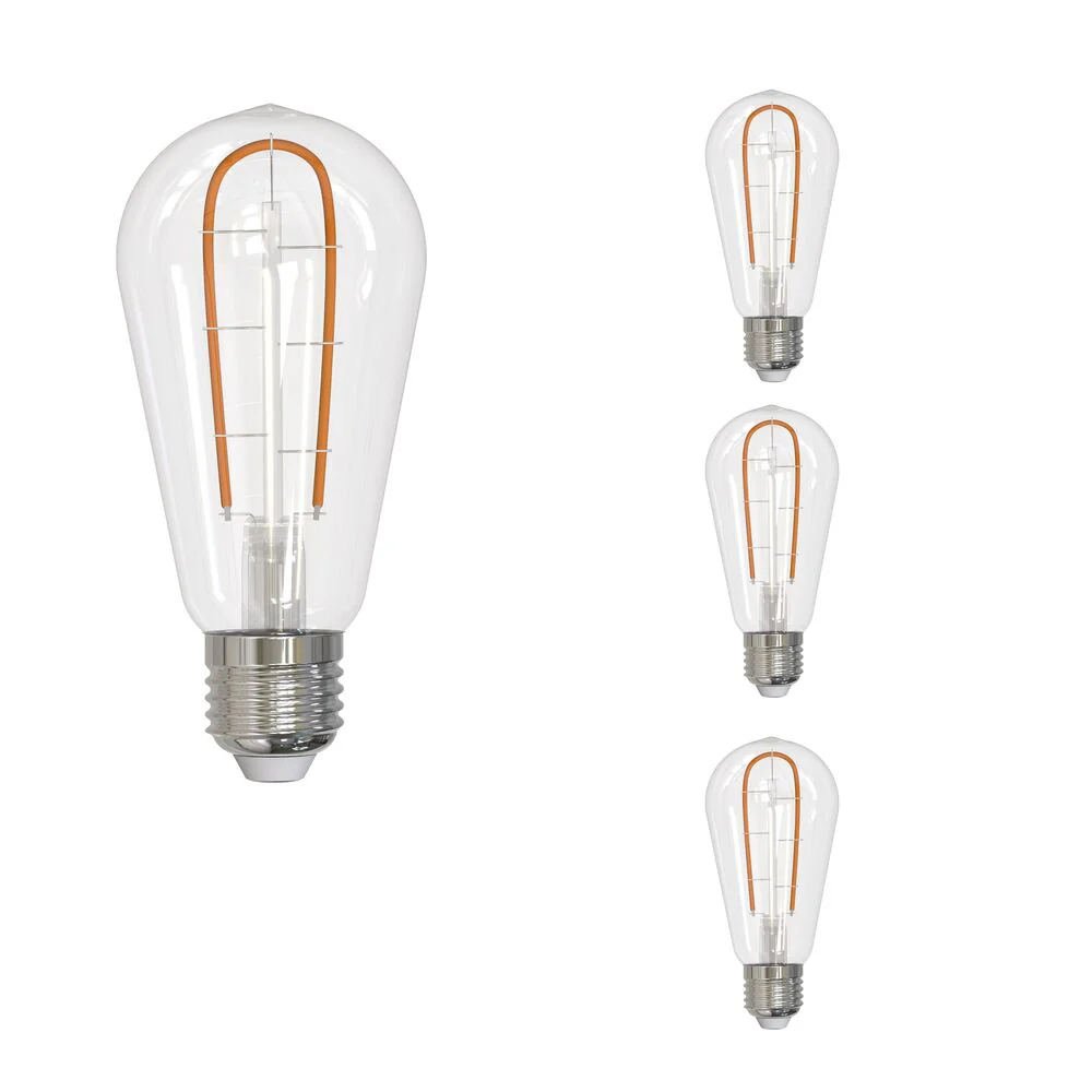 Bulbrite LED Curved Filament Pack of (4) 3 Watt Dimmable ST18 Light Bulbs with Clear Finish and Medium (E26) Base - 2100K (Warm Amber Light), 230 Lumens - Cheap-Us