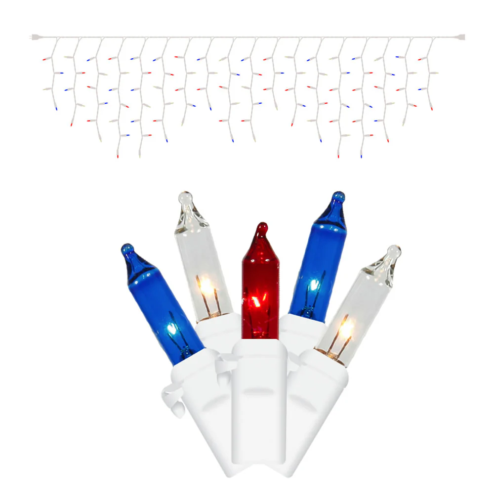 Vickerman 100 Red-White-Blue Mini Light Icicle Light on White Wire 9' Christmas Light Strand - Cheap-Us