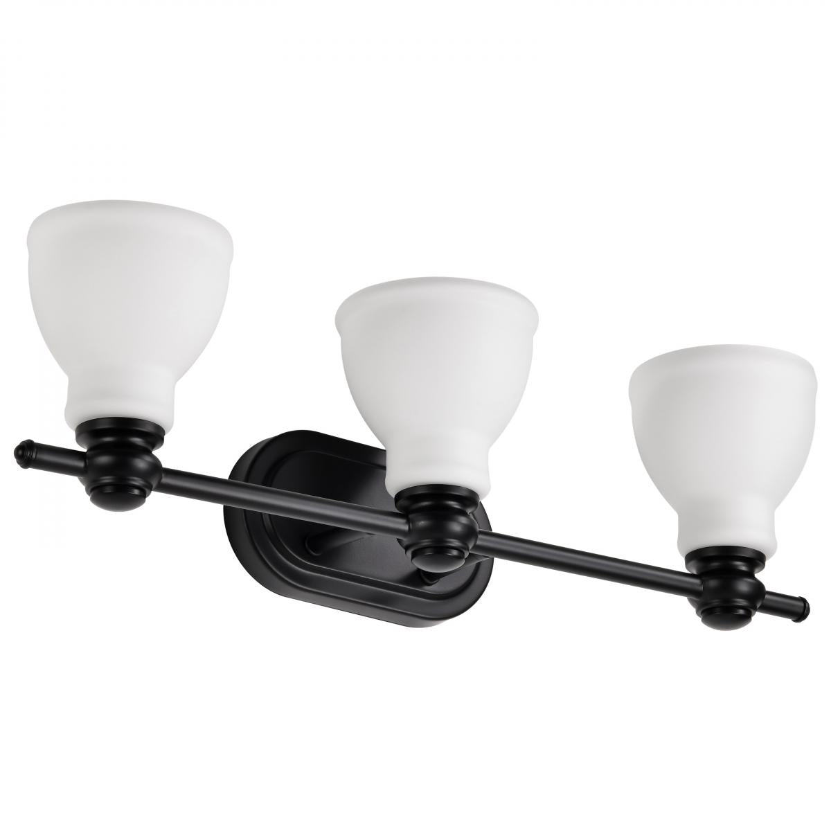 60-8023 RUSSEL 3 LIGHT VANITY Russel; 3 Light Vanity; Matte Black with Satin White Glass - Cheap-Us