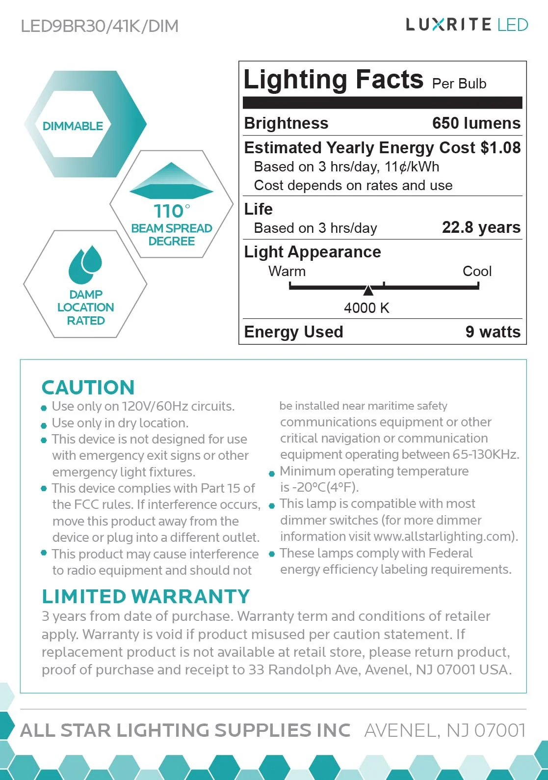 Luxrite LED BR30 Reflector Light Bulb, 9W, 650 Lumens, 4000K - Cool White, 80 CRI, Frosted White Finish, Dimmable (LR31853) - Cheap-Us