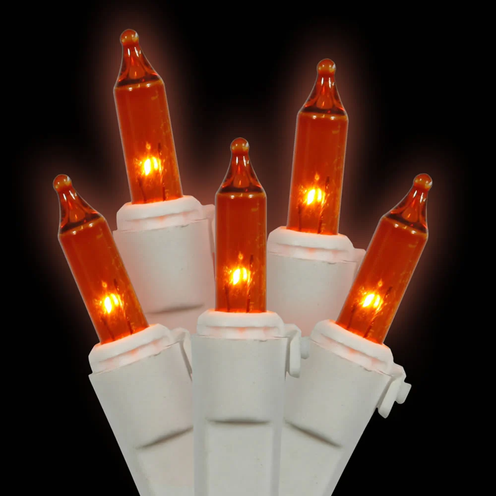 Vickerman 50 Amber Mini Light Set on White Wire 16' Christmas Light Strand in Polybag - Cheap-Us