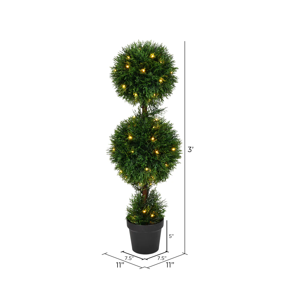 Vickerman 3' Artificial Double Ball Green Cedar Topiary. - Cheap-Us