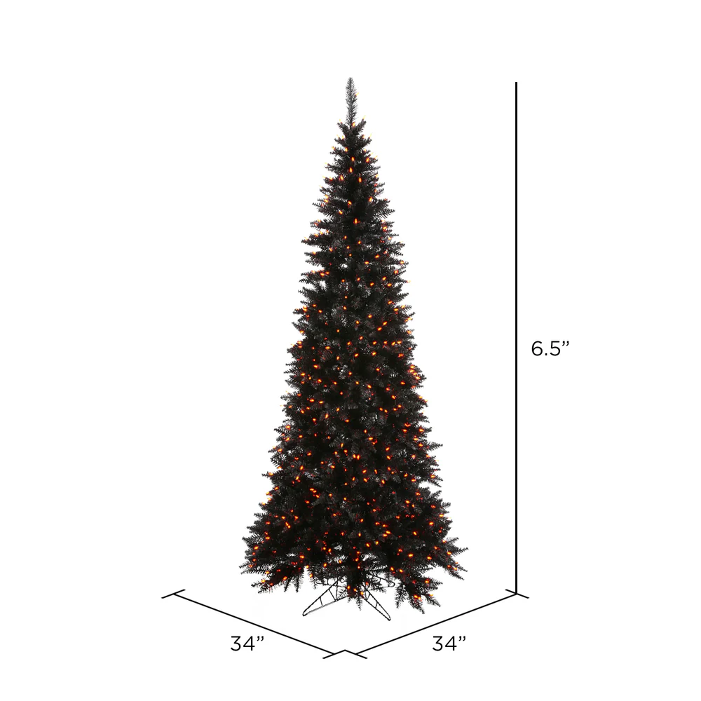 Vickerman 6.5' Black Fir Slim Artificial Christmas Tree Orange  Dura-lit LED Lights - Cheap-Us