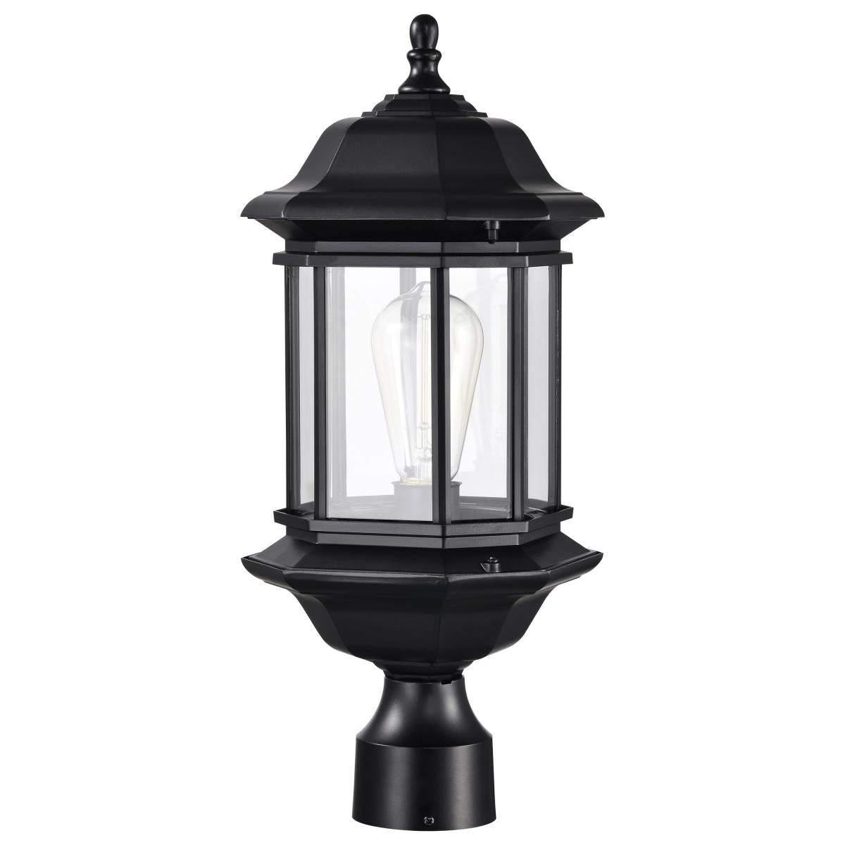 60-6115 HOPKINS 1LT OUTDOOR LG POST Hopkins Outdoor Collection 18.5 inch Large Post Light Pole Lantern; Matte Black Finish with Clear Glass - Cheap-Us