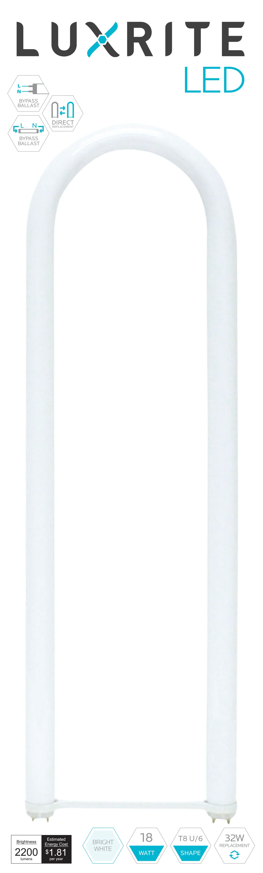 Luxrite Retrofit Tube LED18T8/50K/U6/UNV 5000K Bright White - Cheap-Us