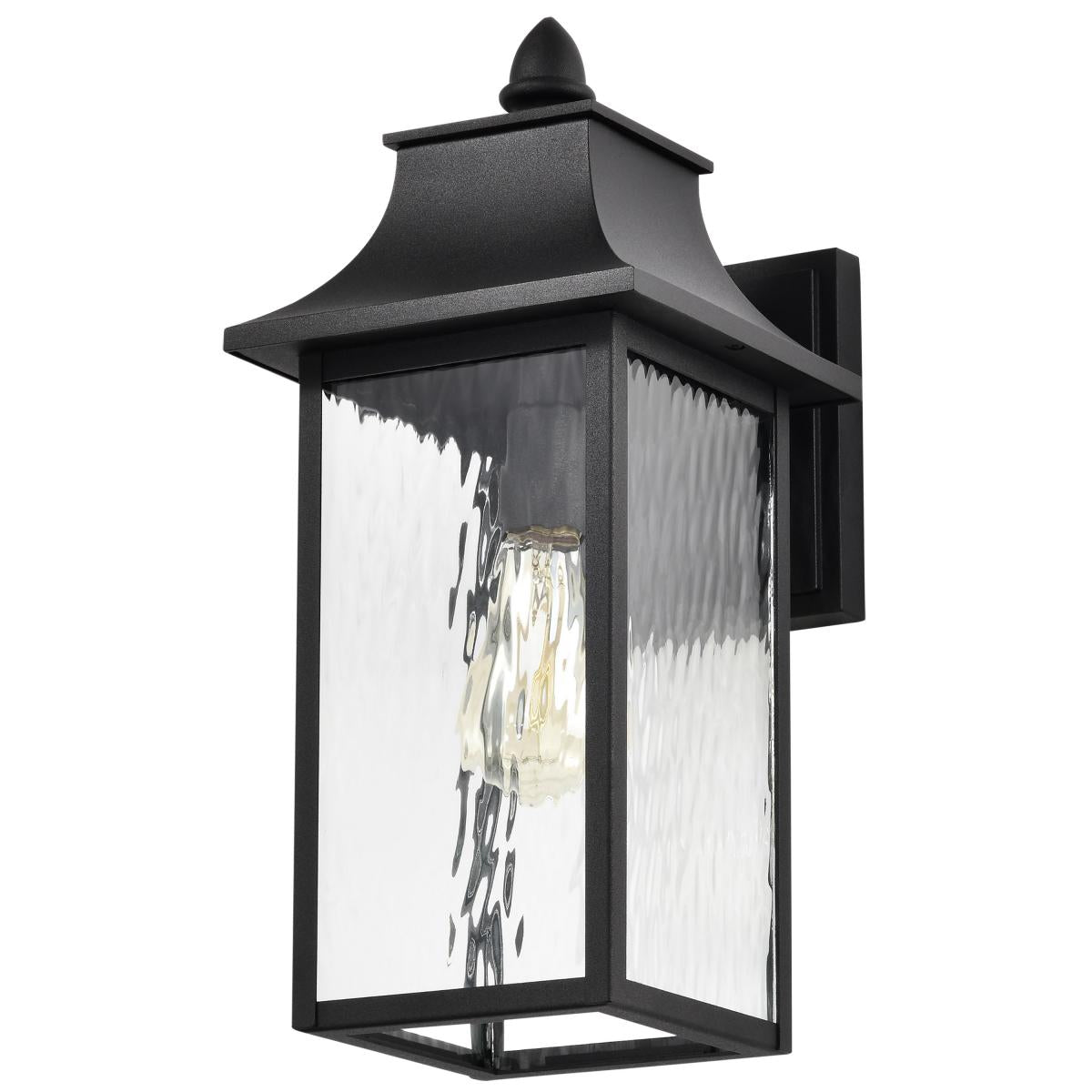 60-5998 AUSTEN 1LT OUTDOOR LG WALL Austen Collection Outdoor 17 inch Large Wall Light; Matte Black Finish with Clear Water Glass - Cheap-Us