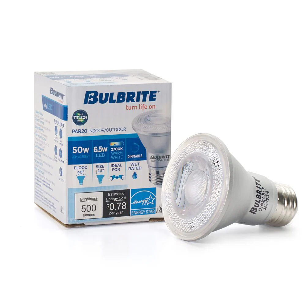 Bulbrite Pack of (6) 6.5 Watt Dimmable Flood PAR20 Medium (E26) LED Bulb - 488 Lumens, 2700K, and 90 CRI - Cheap-Us